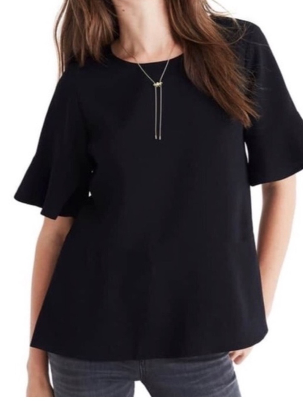 Madewell Black Flutter Sleeve Peplum Blouse